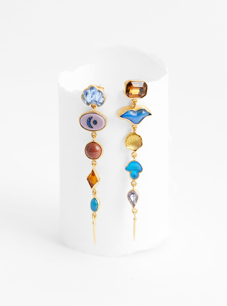 Five Charm Victorian Drop Earrings Multi by Grainne Morton at Couverture and The Garbstore pair