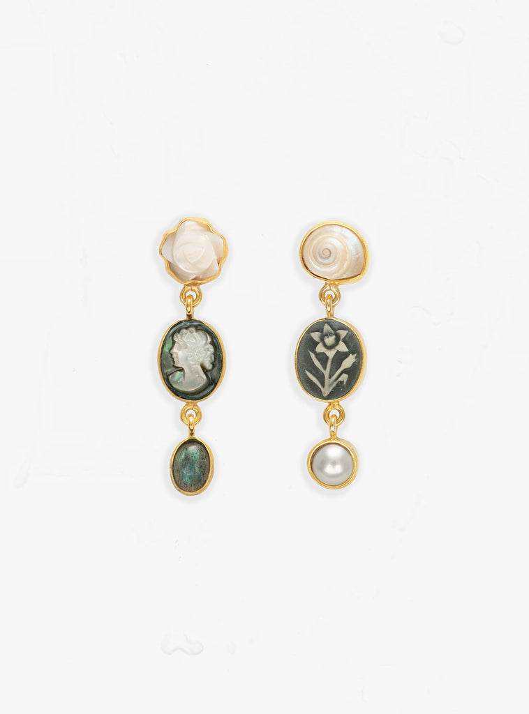 Three Charm Moving Drop Earrings Green by Grainne Morton at Couverture and The Garbstore