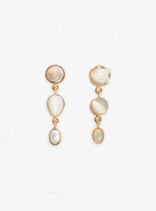 Three Charm Moving Drop Earrings White by Grainne Morton at Couverture and The Garbstore