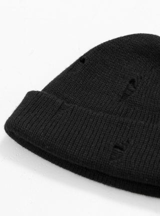 Broken Wool Beanie Black by Sublime at Couverture and The Garbstore pre-distressed detailing 