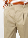 Two Tuck Side Adjustable Pants Beige by Farah Japan at Couverture and The Garbstore waist on model