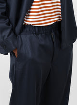 Easy Wide Tapered Pants Navy by Farah Japan at Couverture and The Garbstore waist on model