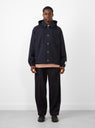 Two Tuck Side Adjustable Pants Navy Wool by Farah Japan at Couverture and The Garbstore on model