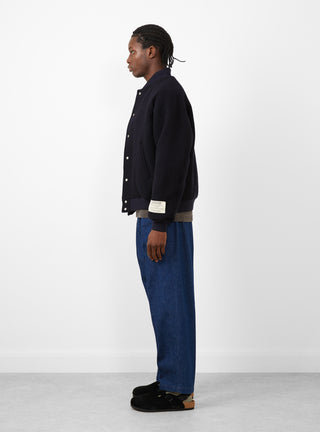 Two Tuck Wide Tapered Pants Blue Denim by Farah Japan at Couverture and The Garbstore model side profile