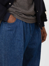 Two Tuck Wide Tapered Pants Blue Denim by Farah Japan at Couverture and The Garbstore scoop pockets 