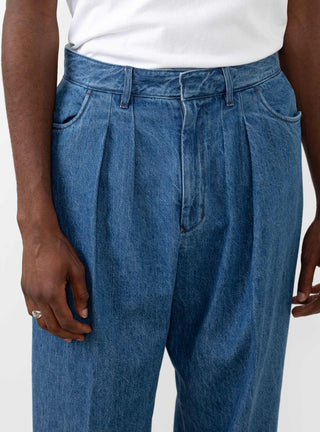 Two Tuck Wide Tapered Pants Bleach Denim by Farah Japan at Couverture and The Garbstore scoop pockets & pleats