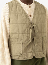 V Neck Light Padded Quilted Vest Elmwood by Girls of Dust at Couverture and The Garbstore close up