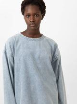 Long Sleeve Pull Over Top Flannel Denim Blue by Girls of Dust at Couverture and The Garbstore close up