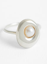 Arp Ring with Floating Pearl Stearling Silver by Modern Weaving at Couverture and The Garbstore close up 