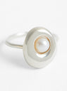 Arp Ring with Floating Pearl Stearling Silver by Modern Weaving at Couverture and The Garbstore close up 