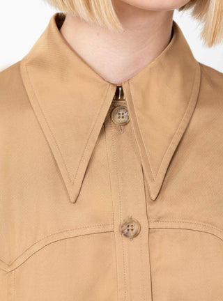 Camilla Shirt Satin Twill Tan by Rejina Pyo at Couverture and The Garbstore close up 