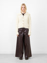 Linda Trouser Faux Leather Burgundy by Rejina Pyo at Couverture and The Garsbtore on model 