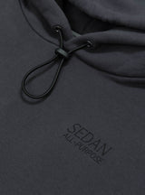 OG Logo Elastic Cord Hoodie Charcoal by Sedan All-Purpose at Couverture and The Garbstore close up