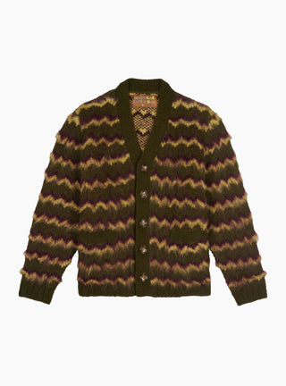 Zig Zag Striped Cardigan Olive Multi by Brain Dead at Couverture and The Garbstore