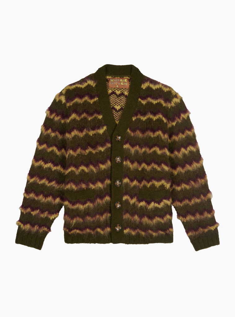 Zig Zag Striped Cardigan Olive Multi by Brain Dead at Couverture and The Garbstore