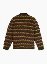 Zig Zag Striped Cardigan Olive Multi by Brain Dead at Couverture and The Garbstore rear 