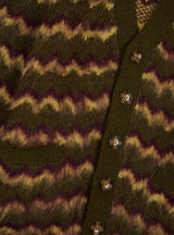 Zig Zag Striped Cardigan Olive Multi by Brain Dead at Couverture and The Garbstore close up 