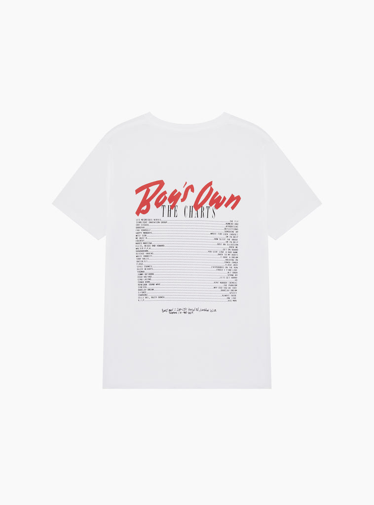 The Charts T-Shirt White/Red by Boy's Own at couverture and the garbstore rear 