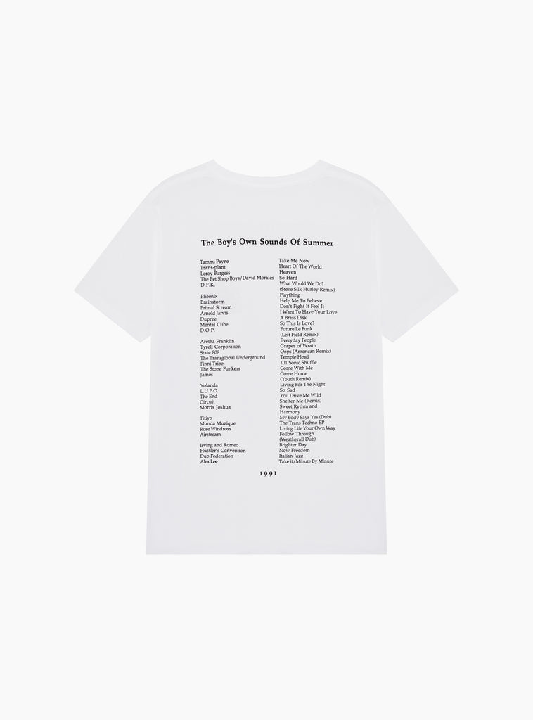 Sounds of the Summer 1991 Playlist T-Shirt White by Boy's Own at Couverture and The Garbstore