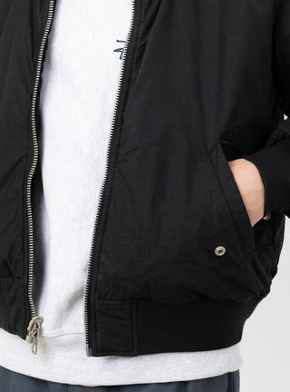 Quilted Bomber Waxed Black by Stussy at Couverture and The Garbstore close up 