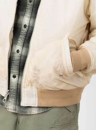 Quilted Bomber Waxed Cream by Stussy at Couverture and The Garbstore close up 