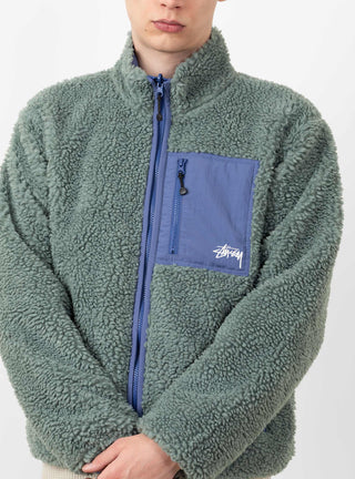 Sherpa Reversible Jacket Bluestone by Stussy at Couverture and The Garbstore close up 