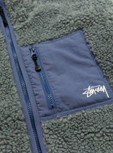 Sherpa Reversible Jacket Bluestone by Stussy at Couverture and The Garbstore pocket 