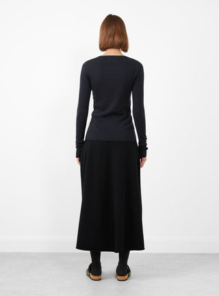 No.392 Eel Mini Rib Long Sleeve T-Shirt Navy by Extreme Cashmere at Couverture and The Garbstore rear shot 