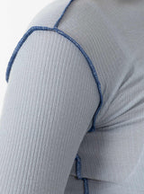 Vein Long Sleeve Tee Bow Blue by Baserange at Couverture and The Garbstore close up 