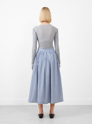 Japanese Striped Cotton Panel Skirt Blue, White and Navy by Cawley at Couverture and The Garbstore rear shot 