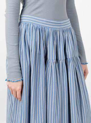 Japanese Striped Cotton Panel Skirt Blue, White and Navy by Cawley at Couverture and The Garbstore close up 