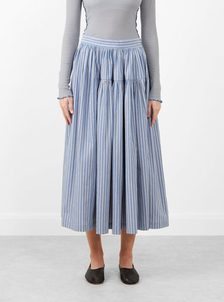 Japanese Striped Cotton Panel Skirt Blue, White and Navy by Cawley at Couverture and The Garbstore 