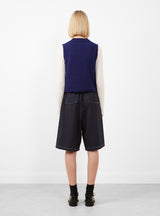 Merino Pointelle Waistcoat Prussian Blue by Cordera at Couverture and The Garbstore rear 