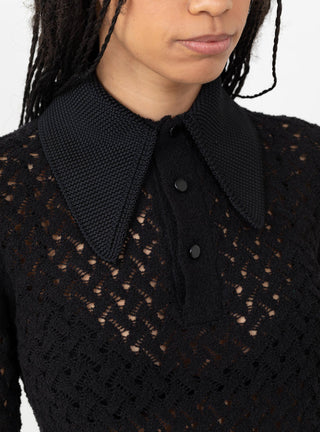 Lace Knit Polo Shirt, Black by Toga at Couverture & The Garbstore Detail View