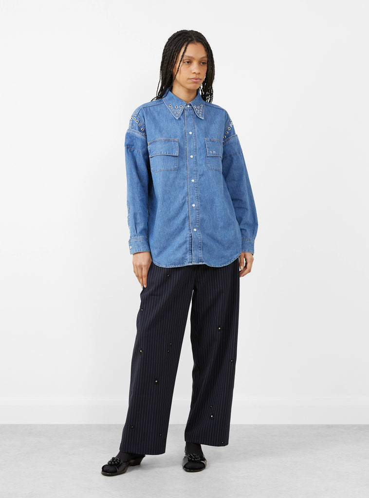 Denim Shirt, Blue by Toga Pulla by Couverture & The Garbstore Front View