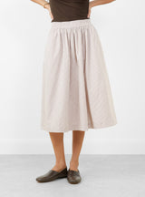 Ginny Skirt Warm Beige and White Stripe by Skall Studio at Couverture & The Garbstore
Front View 