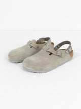 Tokio Suede Sandal Stone Coin by Birkenstock at Couverture and The Garbstore Front View