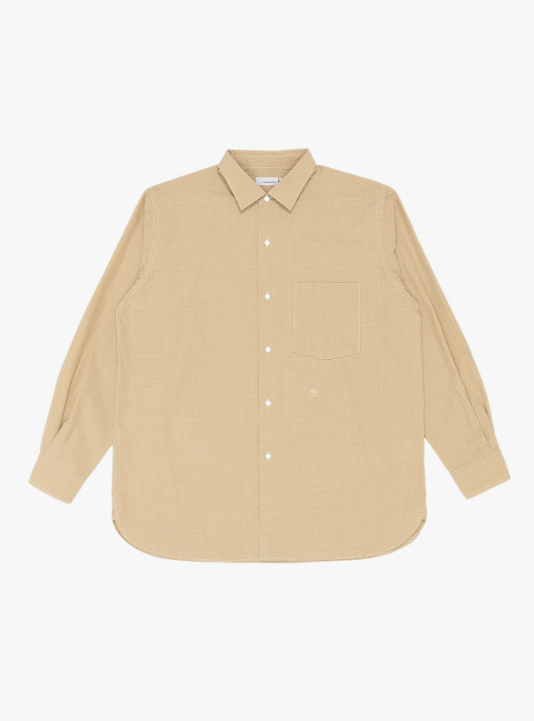 Regular Collar Gingham Check Wind Shirt Beige by nanamica at Couverture & The Garbstore Front View