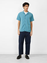 Malick Shirt Lyocell Blue/Green by YMC at Couverture & The Garbstore Model Front