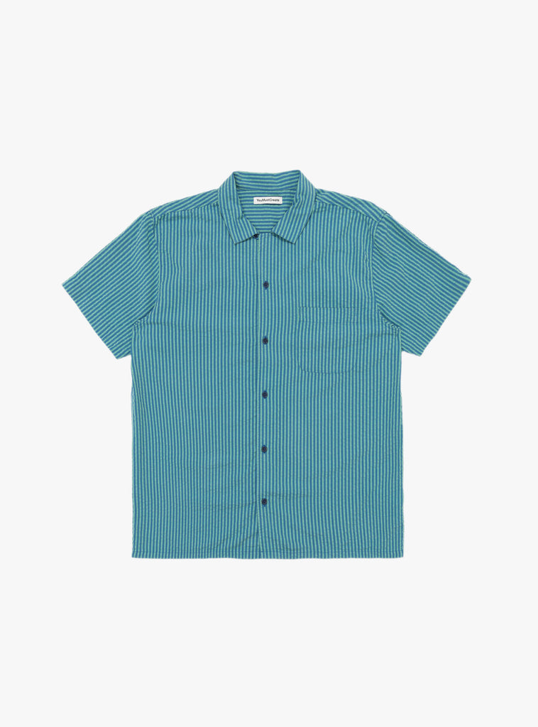 Malick Shirt Lyocell Blue/Green by YMC at Couverture & The Garbstore Front