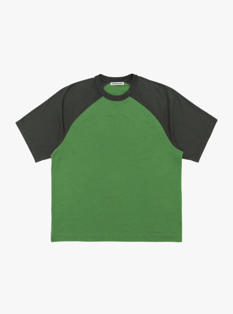 Triple T-Shirt Raglan Grey/Green from YMC at Couverture & The Garbstore
Front View