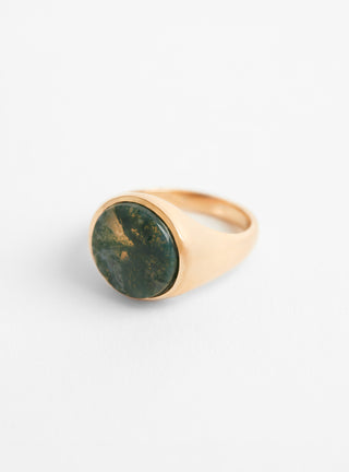 Small Round Stone Signet Ring Gold Plated Moss Agate from Helena Rohner at Couverture & The Garbstore 
Front View