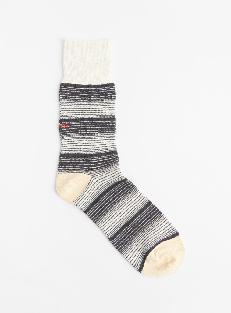 Horizontal Stripe Socks Charcoal by ROTOTO at Couverture & The Garbstore
Front View