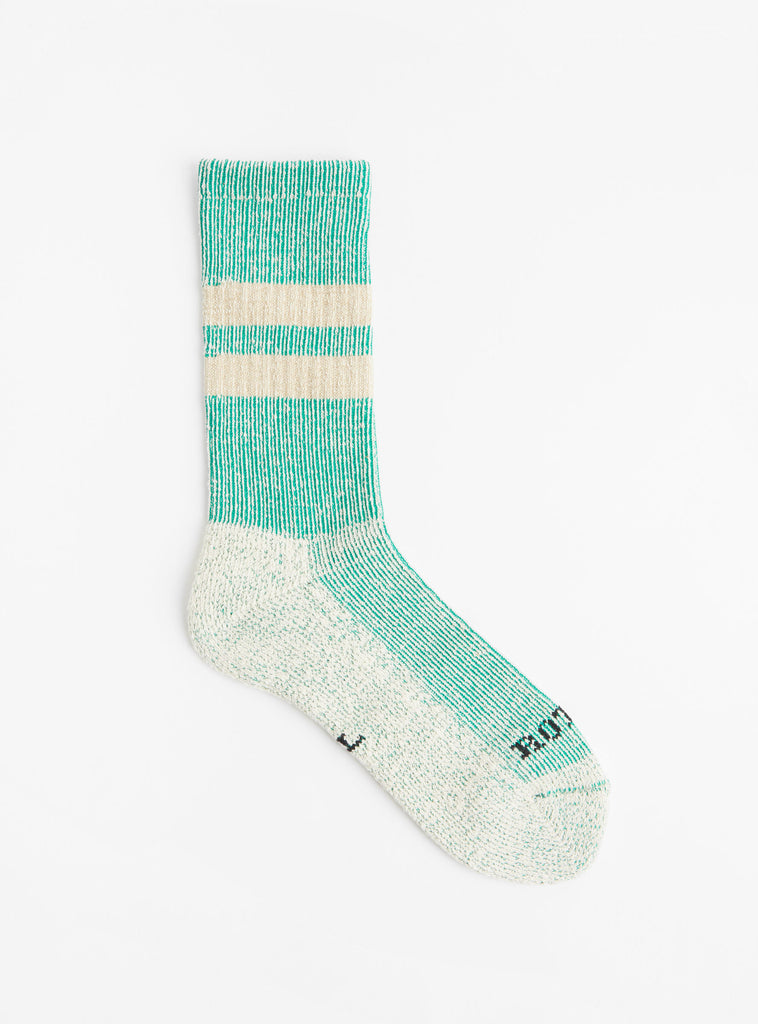 Pile Stripe Marl Socks Green & Beige by Rototo at Couverture & The Garbstore
