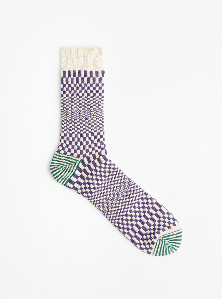 Warped Checker Socks Blueberry by ROTOTO at Couverture & The Garbstore
Front View