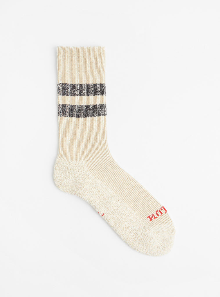 Pile Stripe Marl Socks Beige & Black by Rototo at Couverture & The Garbstore
Front View