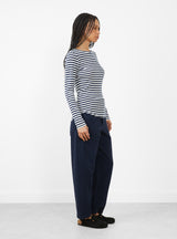 Earth Charlotte Long Sleeve T-Shirt Navy and White by YMC at Couverture & The Garbstore
Side View