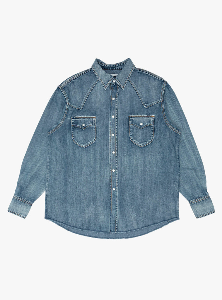 Denim Western Shirt Mid Indigo Wash by Carter Young at Couverture & The Garbstore
Front View