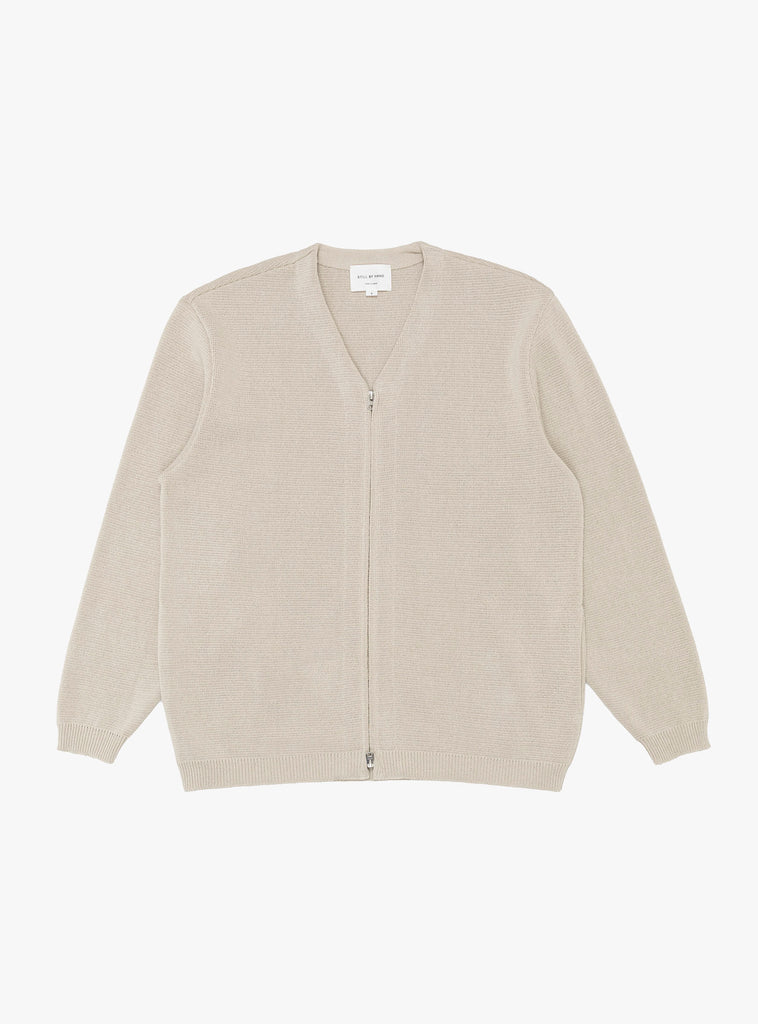 Paper Mixed Zip Up Cardigan Oatmeal by Still by Hand at Couverture & The Garbstore
Front View