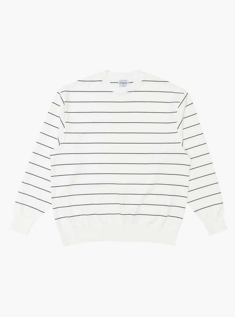 Wave Cotton Knit Pullover in White Stripe by Yonetomi at Couverture & The Garbstore
Front View